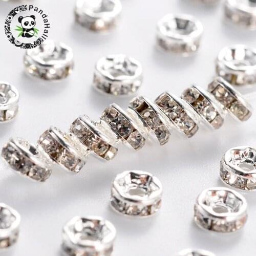 Brass Grade A Rhinestone Spacer Beads,Crystal, 4x2mm, Hole: 0.8mm