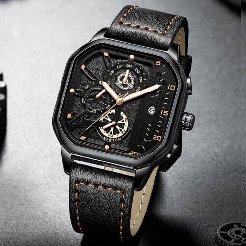 Square Watches Mens Top Brand Luxury Square Analog Quartz Clock Male Luminous Waterproof Leather Military Sport Watch Men Reloj