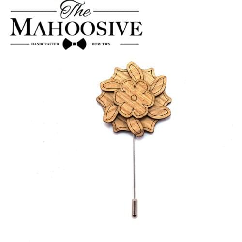 Wooden Brooch Cross Suit Tassel Chain Lapel Pin Flower Shape Female Corsage Men Accessories for wedding groom Best man