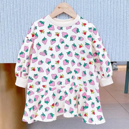 Amya Baby Kids Dresses For Girls Autumn 2020 Long Sleeve Strawberry Print Princess Costume Toddler Christmas Dress Girl Clothing
