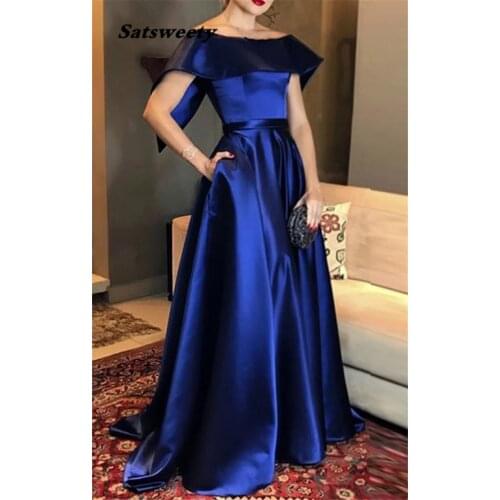 Elegant Royal Blue Evening Dresses Long 2021 Satin Off Shoulder Simple Formal Evening Gown Prom Dress abendkleider
