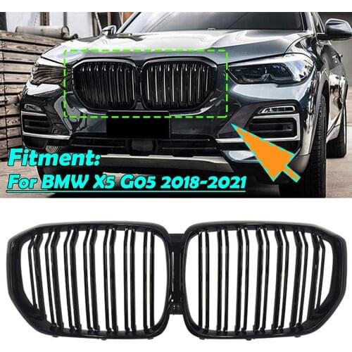 1Pair Glossy Black Front Kidney Grille For BMW New X5 G05 2019 2020 Grille Car Style Refit Bumper Slat Double Line Racing Grills