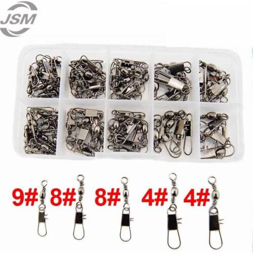 JSM 100pcs Barrel Fishing Swivel With Interlock Snap Sea Fishing Barrel Swivels Connector Set With Box Carp Fishing Accessories
