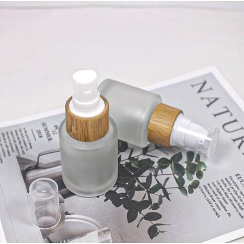 20ml Natural Wood Bamboo Cover Frosted Spray Bottle Cosmetic Glass Lotion Pump Packaging Container