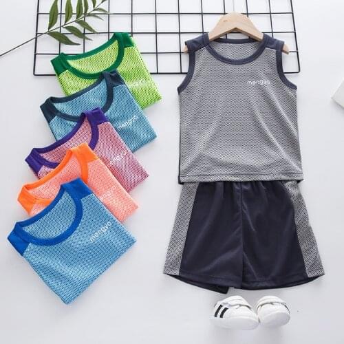 3.28-4.2 promotion Summer Kids Boy & Girl Suit Clothing Kids Girls Casual Sleeveless T-shirt Boys Sport Tracksuit Vest + Shorts