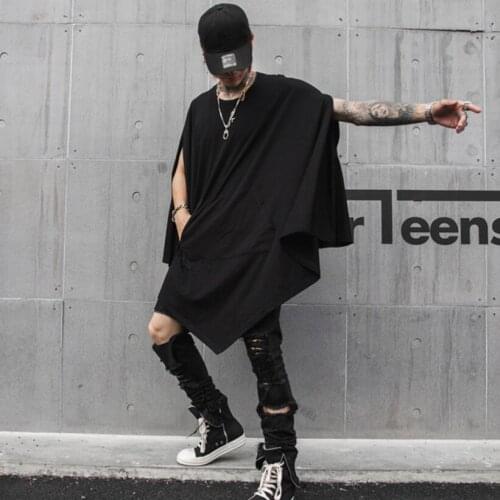 Summer men oversized punk hip hop t shirt sleeveless jacket cloak nightclub singer stage costume gothic vintage tees streetwear