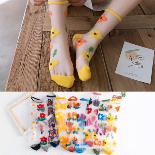 2021 Summer Daisy Ultra Sheer Floral Socks Women Mesh Transparent Ankle Socks Ultrathin Flower Funny Socks Female