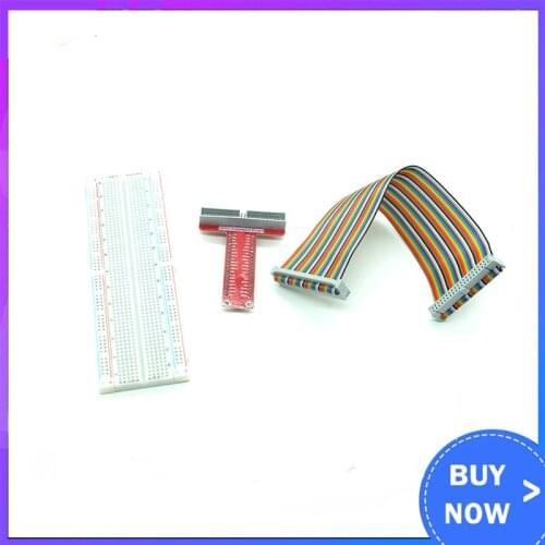 Diy Kit T-Shaped Breakout Extention Board Adapter Plate + 40Pin GPIO Cable + Breadboard for Raspberry Pi 2B/3B/3B+/4B