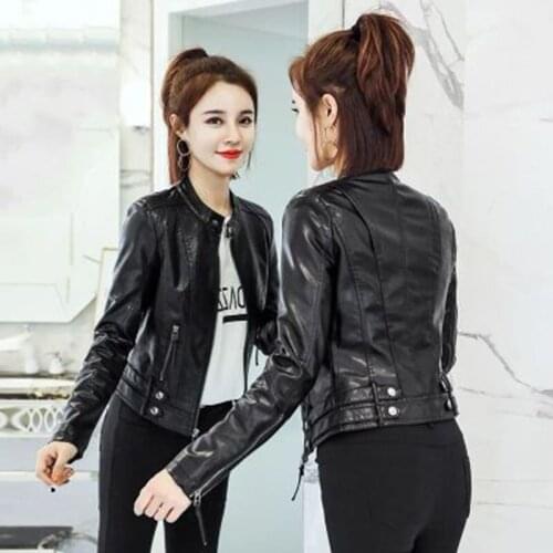 2020 New Autumn Women Pu Leather Jacket Woman Zipper Short Coat Female Black Punk Bomber Faux Leather Outwear spring Blazer 3XL