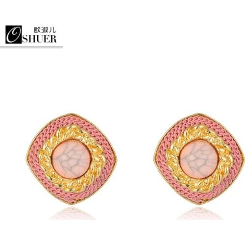 OSHUER 3 colors Hot handmade European And American square Jewelry resin Stud Earrings for women