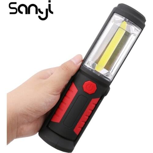 Portable 1*COB+1*LED Handy Flashlight Hook Torch Work Inspection Light Magnetic Lamp For Camping 3*AA Batteries Powered