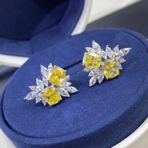 Fashion 100% 925 Sterling Silver Earring Created Moissanite Citrine Gemstone Engagment Hyperbole Ear Stud Earrings Fine Jewelry