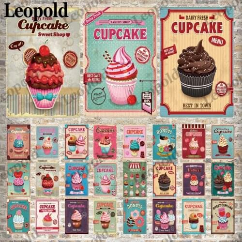 Cute Metal Painting Color Delicious Dessert Decoration Spray Paint Cup Cake Picture Kitchen Decoration Poster