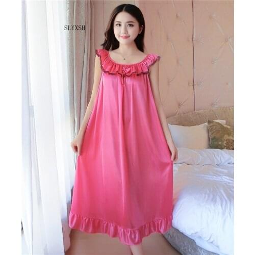 SLYXSH Summer long silk nightdress for women plus size ladies lingerie pajama maternity sleepwear pregnant nightwear robes