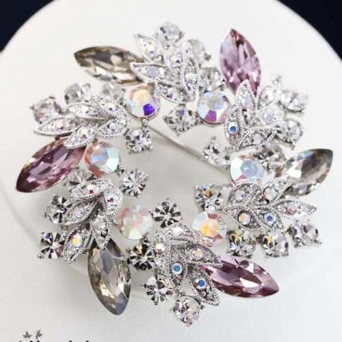 Rhinestone Brooch Women Flowers
