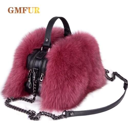 New Genuine Fox Fur Winter Ladies Handbag Fashion Soft Fluffy Leather Shoulder Plush Bag Banquet Warm Crossbody Bags For Women