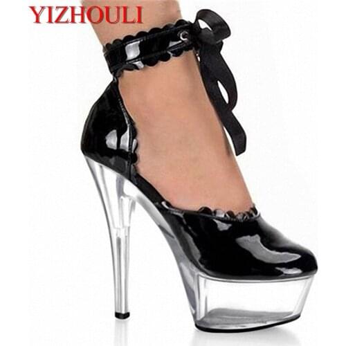 Dancing shoes 15 cm super high heels, fashion stage 6 inches beautiful PU leather, high heel naked strap single shoes