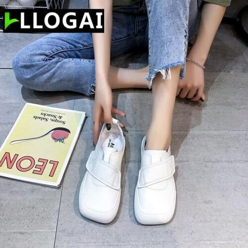 Genuine Leather Soft Sole Womens Fashion Flats Womens Flats Casual White Shoes Square Head Handmade Shoes Deep Mouth Feetwear