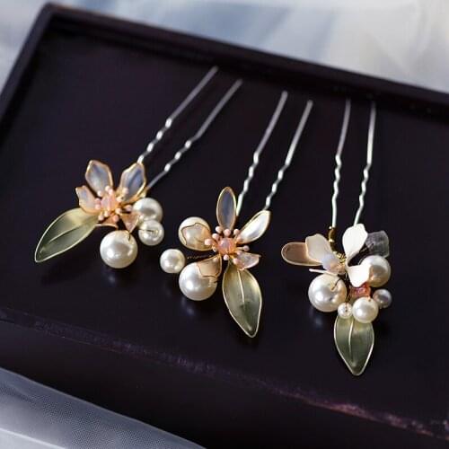 Gorgeous Flower Brides Hairpins Leaves Hair Sticks Headpieces Wedding Hair Accessories