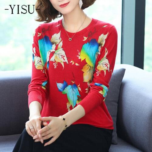YISU 2021 New Spring Autumn Women Sweater O-Neck Fashion Printing Spring tops Female Jumper Loose Casual Knitted pullove