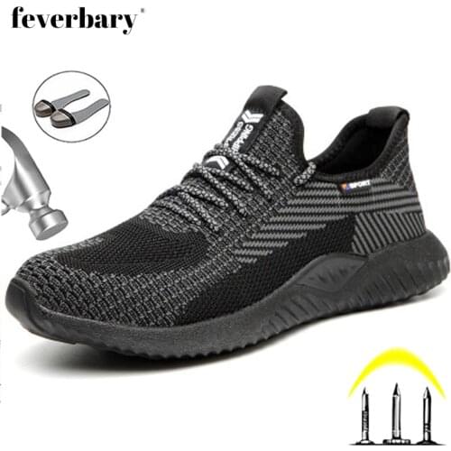 Feverbary Construction Work safety shoes Men Women Steel Toe Boots Anti-Crush Shoes Breathable Trainer Hiking Fashion