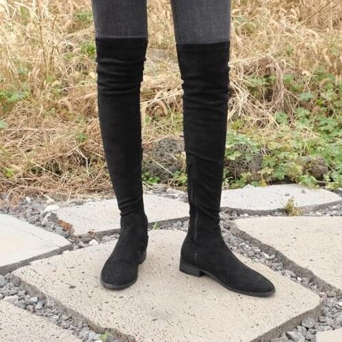 Size 33-42 New 2020 Knee Boots Women Suede Thigh High Boots Stretch Slim Sexy Ladies Winter Boots Black