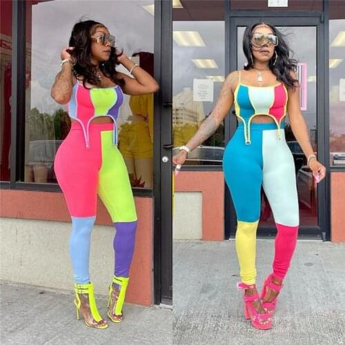 Dourbesty Patchwork 2 Piece Pant Sets Women Backless Crop Top Fitness Pants Suits Sexy Y2k Clothing for Clubwear Outfits Summer