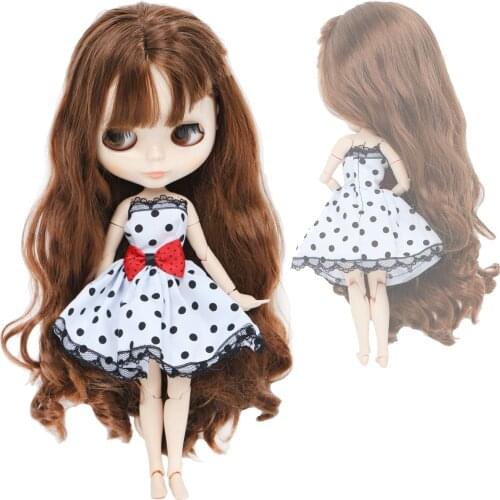 1 Set Cute Wave Point Dress Red Bowknot Skirt Daily Casual Wear Dollhouse Accessories Clothes for Blythe Doll 11.5 Inch Toy