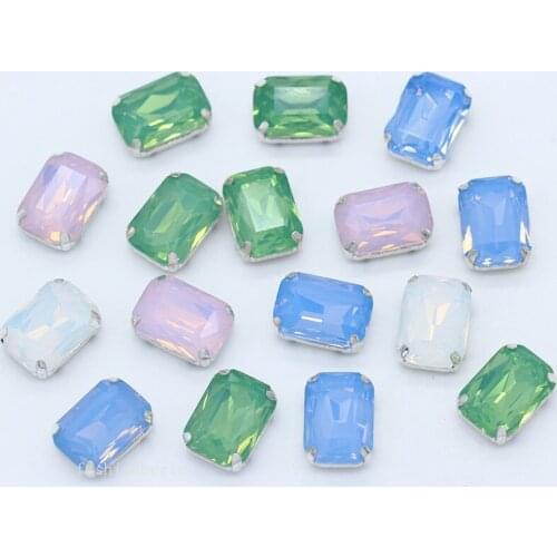 12p Rectangle Opal color Flatback silver plated 4-Hole claw beads sew on crystal glass rhinestones jewels clothes craft All-size