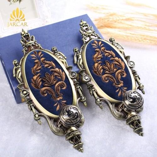 2pcs Curtain Tieback Hook Classic Bead Embroidery Wall Hanging Hooks European Luxury Retro Metal Holder Curtain Drapery Holdback