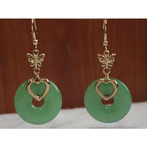 2 choices wholesale newly design 25mm green Natural jade 18kgp ladys charming earrings