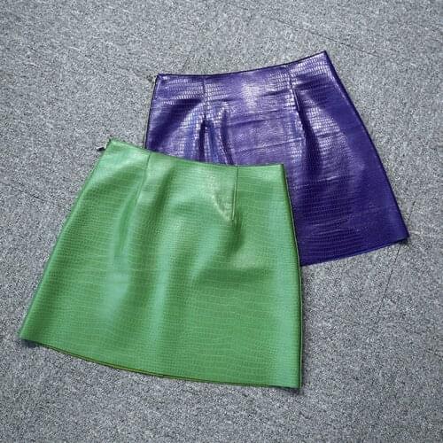 2021 New Style Women Fashion Genuine Leather Skirt Crocodile Embossing Short Skirt