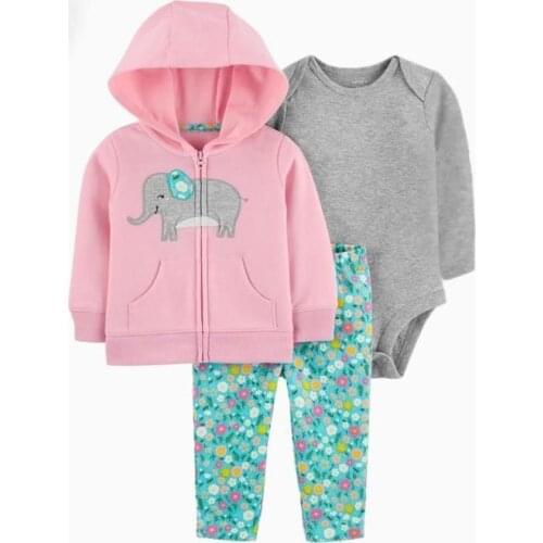 2021 Spring Baby Clothes Set 3PCS Cotton Baby Boy Girl Outfit Clothing Sets Hooded Kid Coats Onesie Romper Baby Pants 0-24M