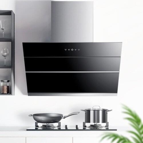 90cm Household Side Suction Type Extractor Hood Kitchen 400Pa Large Suction Range Hood Smart Black Cooker Hood With Lighting