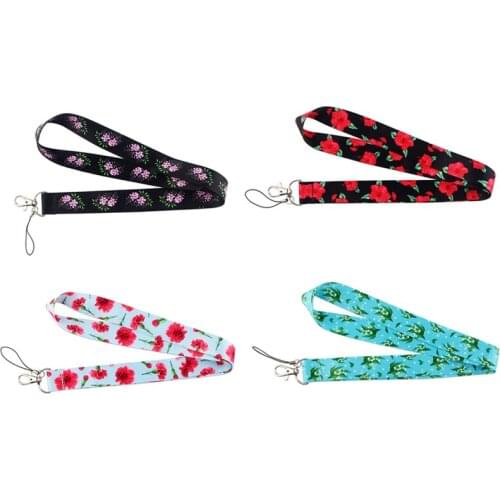 10pcs/lot J1597 Romantic Flower keychain Accessories Mobile Phone ID Badge Holder keys Strap Neck lanyard Camera Rope