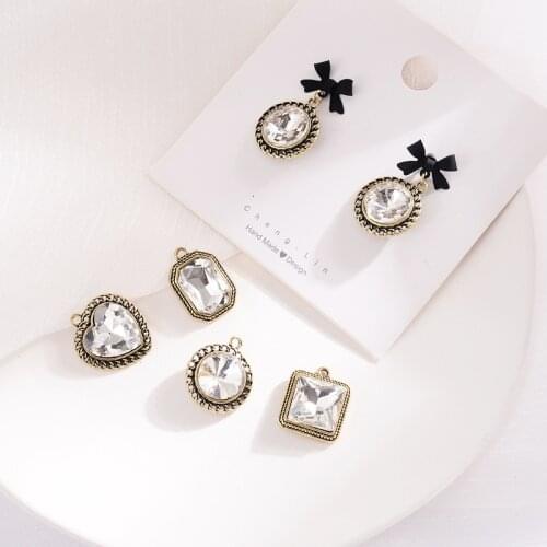 Retro style 40pcs/lot beads core geometry rounds/hearts/square shape alloy floating locket charms diy jewelry earring accessory