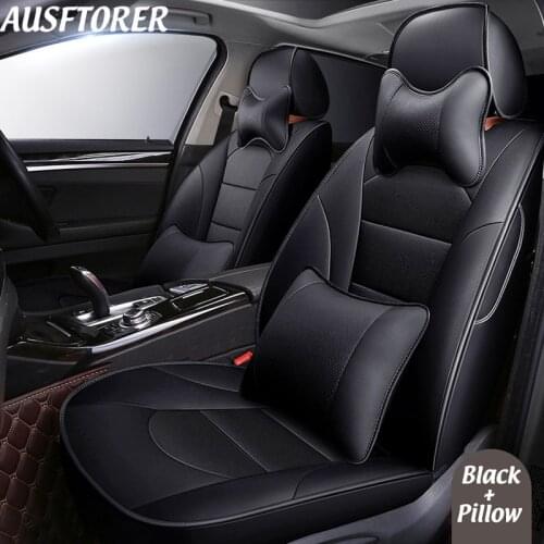 AUSFTORER Genuine Leather Automobiles Seat Covers for Peugeot 4008 2012-2008 Seat Cover Full Set Seat Supports Accessories 16PCS