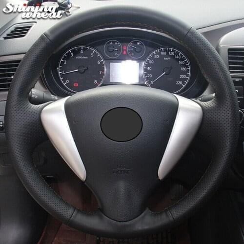 BANNIS Black Genuine Leather Steering Wheel Cover for Nissan Tiida Sylphy Sentra 2014 Note