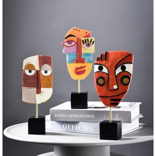 Cutelife Ins Face Vintage The Ordinary Room Accessories Resin Figurines Wood Decoration Carving Ornaments Hand Made Home Decor
