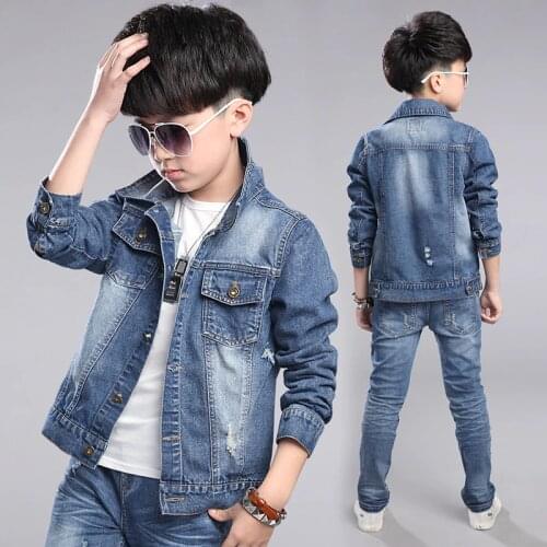 4-14 Yrs Old Boys Denim Jacket All-Matched 2020 Spring Autumn Childrens Solid Washed Casual Coat Male Kids Holes Outerwear X15