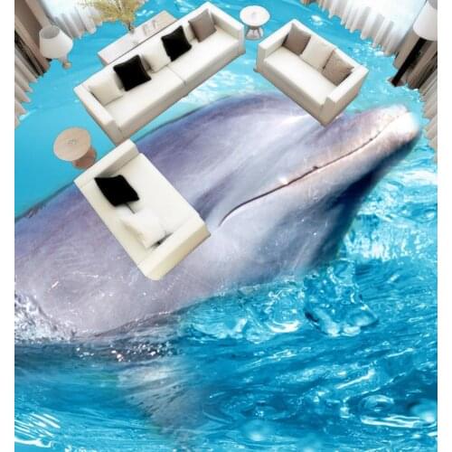 Photo wallpaper mural floor dolphin Beach floor murals in wall stickers Waterproof floor mural painting