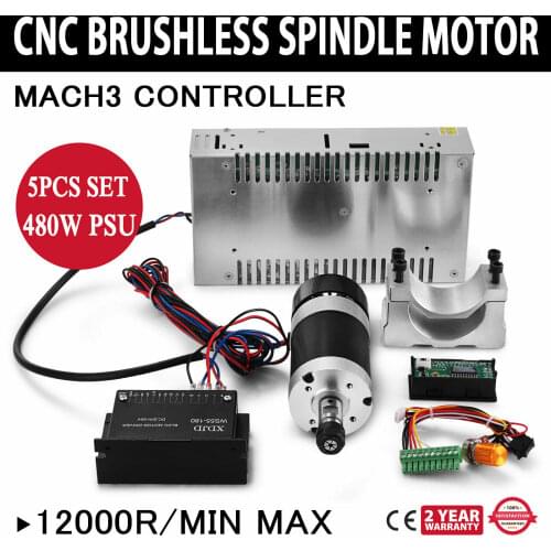 Brushless Motor CNC Milling Spindle Kit 400W Brushless Motor Speed Controller and 480W Switching Power Supply