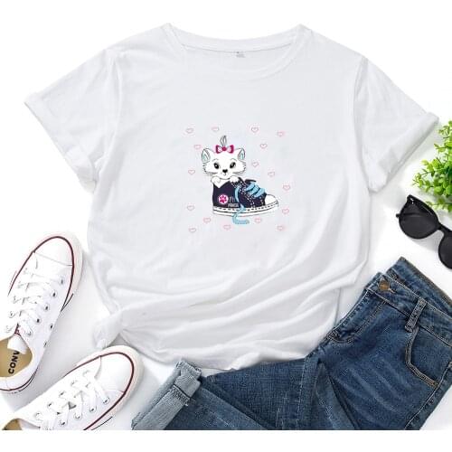 Cat T Shirts for Women Top Cute Love Graphics T-shirt Female Clothes Fashion Simple Versatile Women Tshirt Loose Short Sleeve