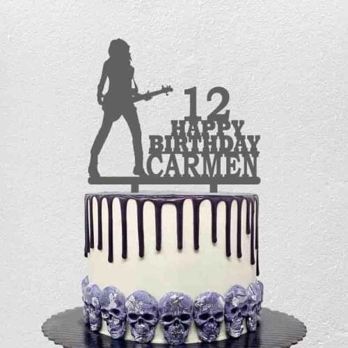Custom Name Age Personalized Guitar Cake Topper Happy Birthday Woman Playing Guitar For Guitarist Birthday Party Decoration