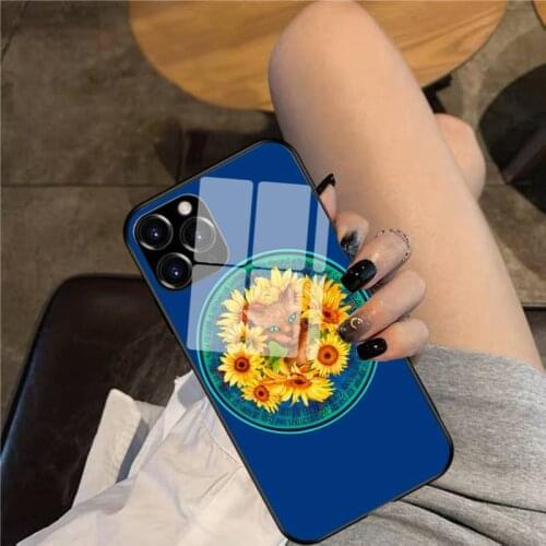 China Cat Sunflower Phone Case Glass Phone Case For iphone 12 11 Pro Max XS XR X 8 7 Plus SE2 Case