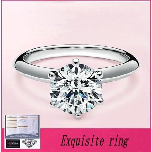 D Color Moissanite Ring 925 Silver Plated K Gold One Carat European And Six-Claw High Carbon Female Marriage Proposal Ring