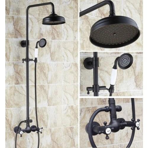 8" inch Round shower Head Oil Rubbed Bronze Dual Cross Handles Wall Mounted Bathroom Rainfall Shower Faucet Set Mixer Tap ars498