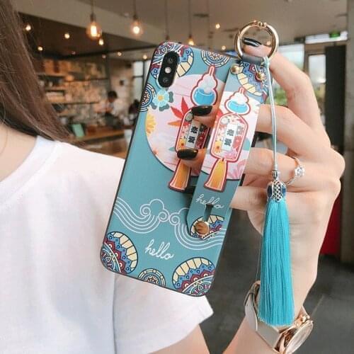 Cute Fine Matte Phone Case for iPhone X XS XR 11 Pro MAX 6 7 8Plus SE2 Soft Back Covers 3D Emboss Wrist Strap Tassel Phone Cases