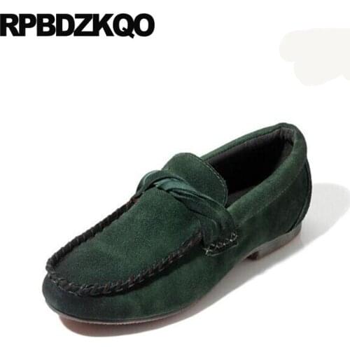 Real Leather Cow Skin Spring Runway Smoking Slippers Shoes Luxury Men Casual Footwear Suede Loafers Nubuck Flats Green Brand