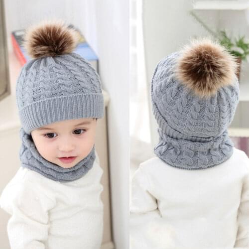 2019 Newest Baby Boy Girl Knit Girl Winter Warm Soft Hat Toddler Kid Beanie Crochet Cap+Scarf Cute Lovely 2Pcs Cap Scarf